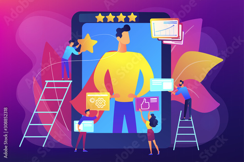 Personal development and self improvement course. Impression management, impression management strategies, social relationships development concept. Bright vibrant violet vector isolated illustration