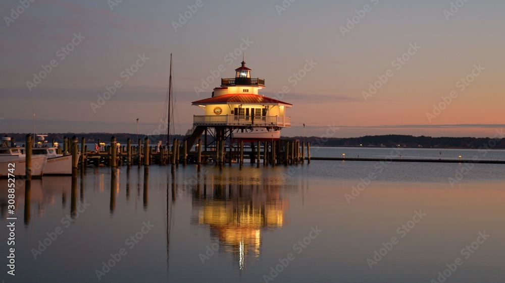 Early morning view of Harbor with Choptank River Lighthouse
