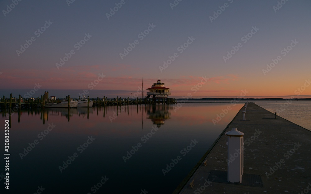 Early morning view of Harbor with Choptank River Lighthouse