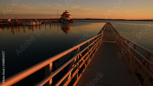 Looking down gangway during Dawn with Choptank River Lighthouse on the right photo