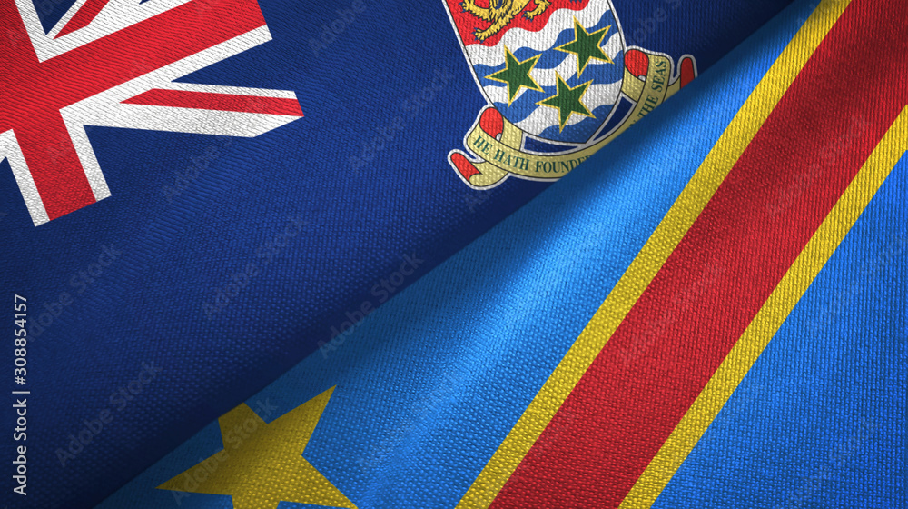 Fototapeta premium Cayman Islands and Congo Democratic Republic two flags textile cloth