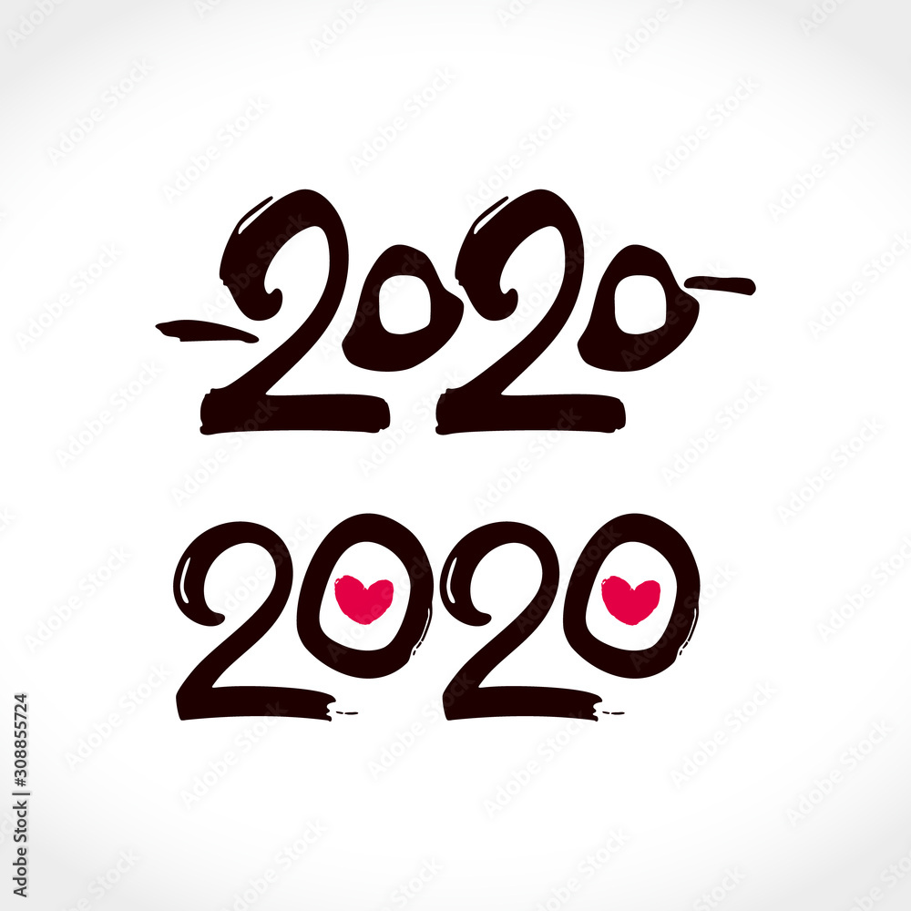 Handwritten 2020 and 2020 with hearts set of two patterns. Happy New Year 2020 vector logo. Design template card, cover, calendar, brochure, poster, banner. Handwritten 2020 and 2020 with hearts set of two patterns. Happy New Year 2020 vector logo. Design template card, cover, calendar, brochure, poster, banner.