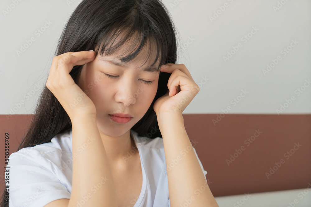 Single beautiful woman sad and lonely in bedroom Single beautiful woman sad and lonely in bedroom