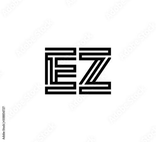 Initial two letter black line shape logo vector EZ
