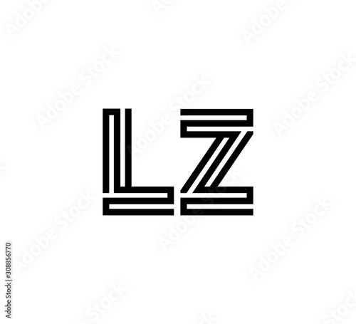 Initial two letter black line shape logo vector LZ
