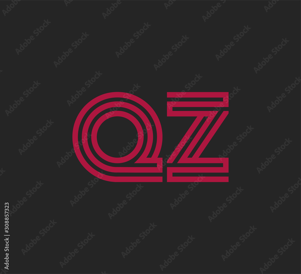 Initial two letter red line shape logo on black vector QZ Initial two letter red line shape logo on black vector QZ
