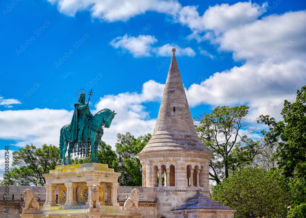 Fisherman's Bastion, located in the Buda Castle complex, in Budapest, Hungary.