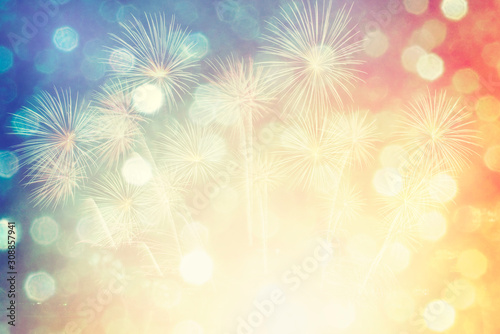 Fireworks night light abstract background for Christmas and New Year season. Beautiful fireworks for holiday celebration.