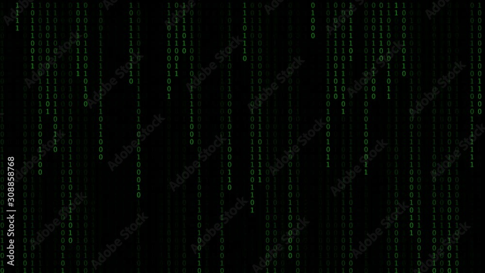 Technology digital matrix fall in dark or black background with random number 0 and 1 or binary in light green color. Technology digital matrix fall in dark or black background with random number 0 and 1 or binary in light green color.