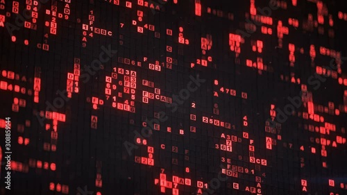 Wallpaper Mural Red HEX computer code. Futuristic information technology concept. Seamless loop 3D render animation with DOF Torontodigital.ca