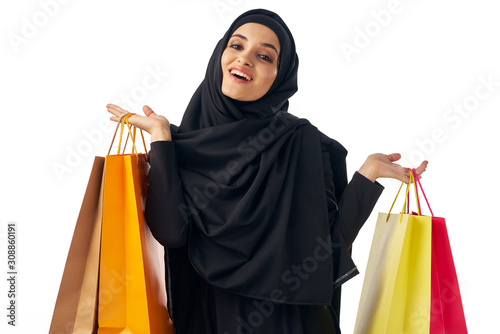 happy woman with shopping bags