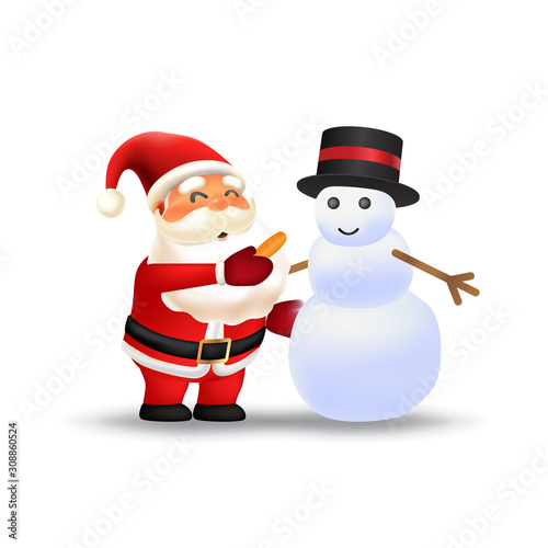 Cute sanSanta claus decorating snowman isolated on white background. vector illustration for celebrate christmas and happy new year © ommus