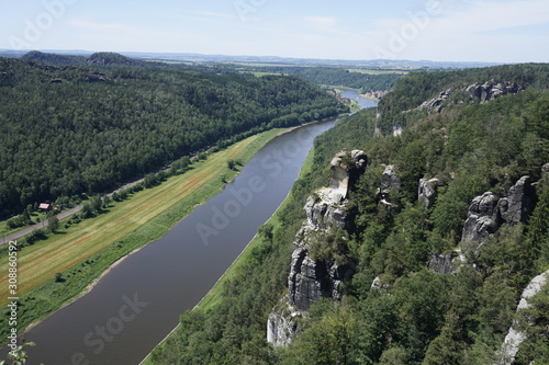 Beautiful view from the Bastei area to Stadt Wehlen in Saxon Switzerland