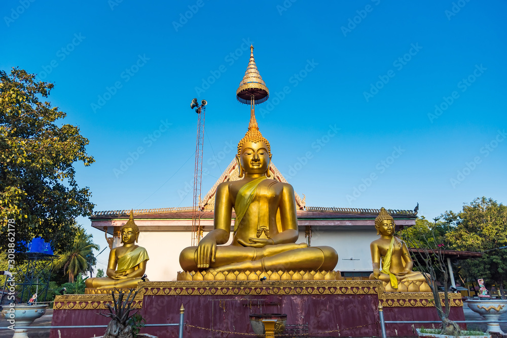 Buddha statue at Wat Chaiyo Warawithan temple, most popular religion traveling destination at Angthong province, Thailand.