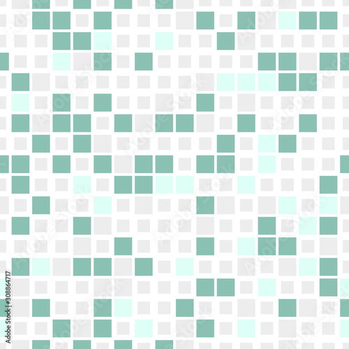 Mosaic geometric seamless pattern, texture consisting of green and gray disjoint squares located on a white background. Graphic design element.