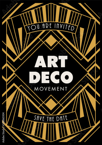 Beautiful Art Deco Invitation Design Luxury Geometric Line Art For Historical and Exclusive Theme