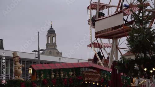 Traditional Christmas Dresden Striezelmarkt at evening with the Frauenkirche in the Background, December, Dresden ,Germany.