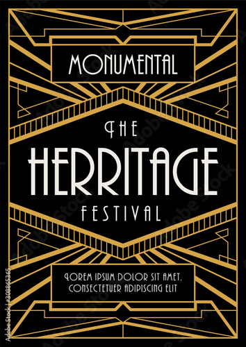 Beautiful Art Deco Invitation Design Luxury Geometric Line Art For Historical and Exclusive Theme