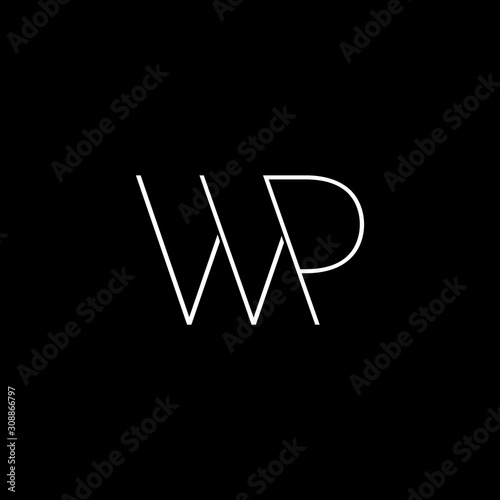 letter wp simple geometric line symbol logo vector
