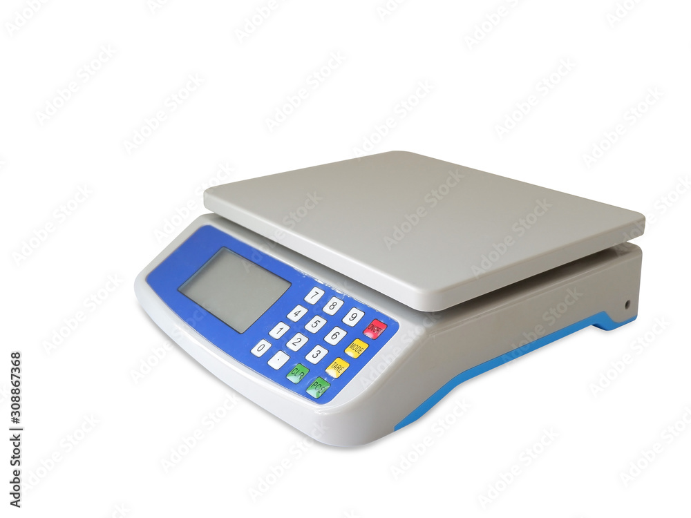 Di cut Digital scales on white background,technology, object, copy space Di cut Digital scales on white background,technology, object, copy space