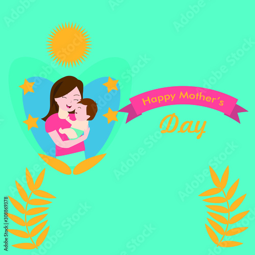 happy mother's day vector illustration for background or greeting card design template. mom and kid.