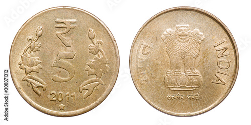 Obraz na płótnie Coin 5 rupee. India. 2011