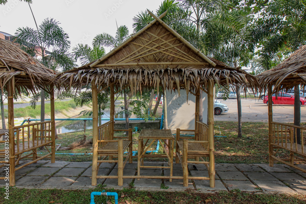resting huts constructed from bamboo and thatched roofs for relaxing.
