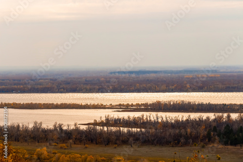 Beautiful landscape from above on the Volga river.