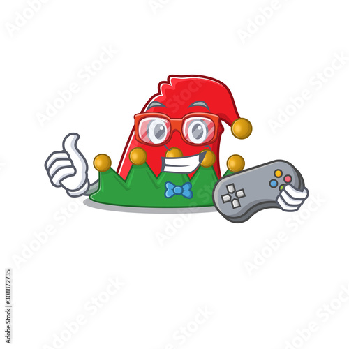 cute geek gamer elf hat cartoon character style