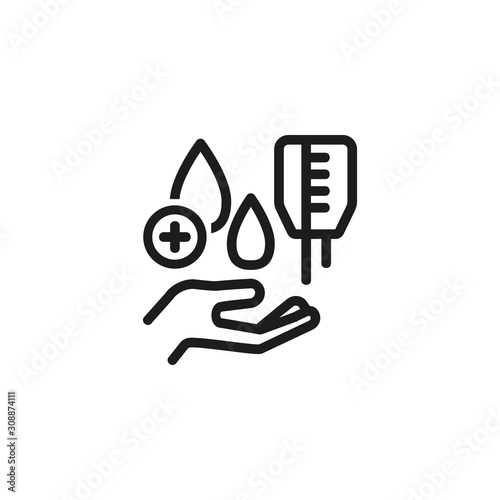 Blood donor thin line icon. Dropper, helping, heart outline sign. Donation and charity concept. Vector illustration symbol element for web design and apps
