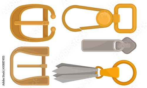 Metal Buckles and Steel Trinkes Collection, Garments Fashion Accessories Vector Illustration