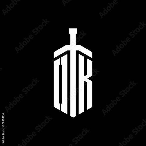 OK logo monogram with sword element ribbon design template