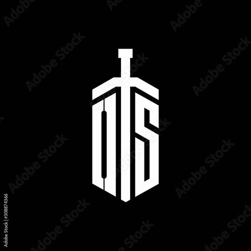 OS logo monogram with sword element ribbon design template