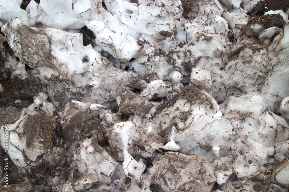 Melting pieces of contaminated snow Melting pieces of contaminated snow