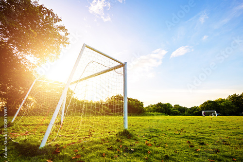 goal football in the park with a sunlight. photo