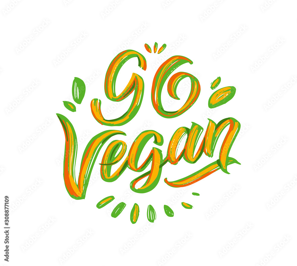 Go Vegan lettering phrases, logo. Vector illustration. Handwritten composition