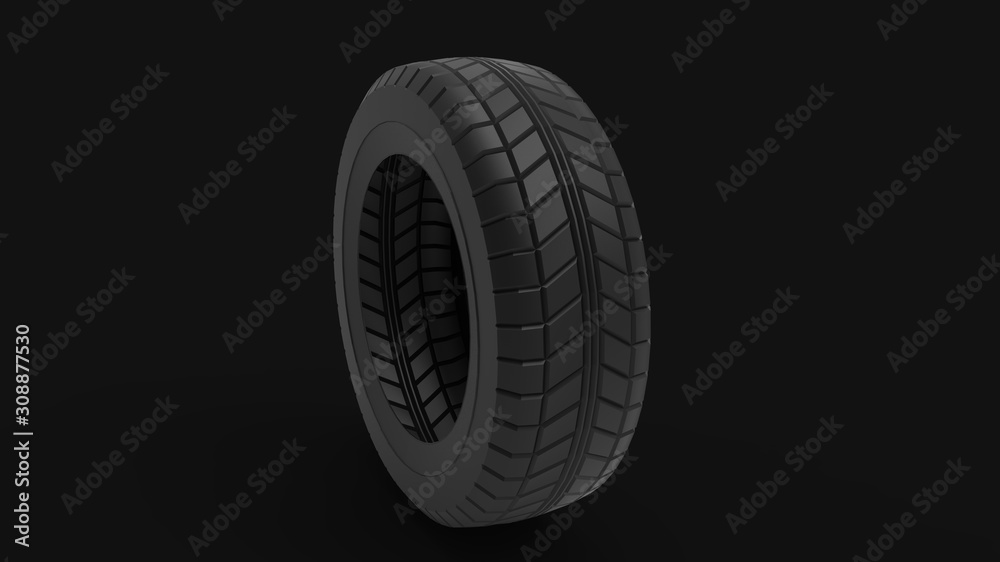 3d rendering of a rubber car tire isolated in a black studio background