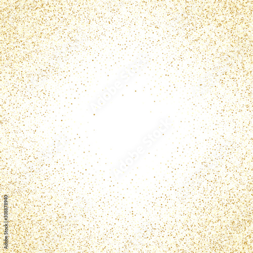 Gold sparkles glitter dust metallic confetti vector frame border background.
