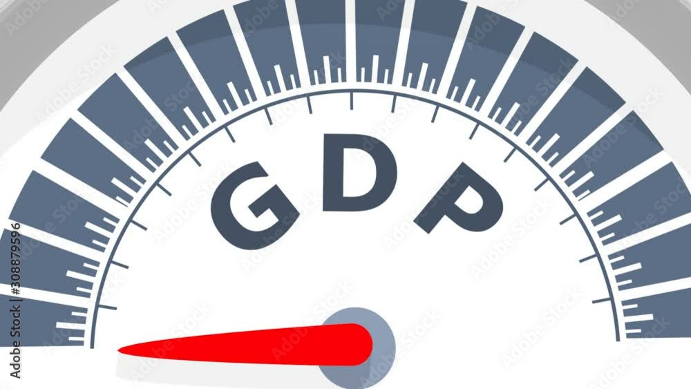 GDP - Gross Domestic Product progress. Scale with arrow. The measuring ...