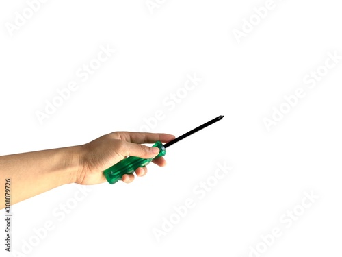 A hand holding a screwdriver.