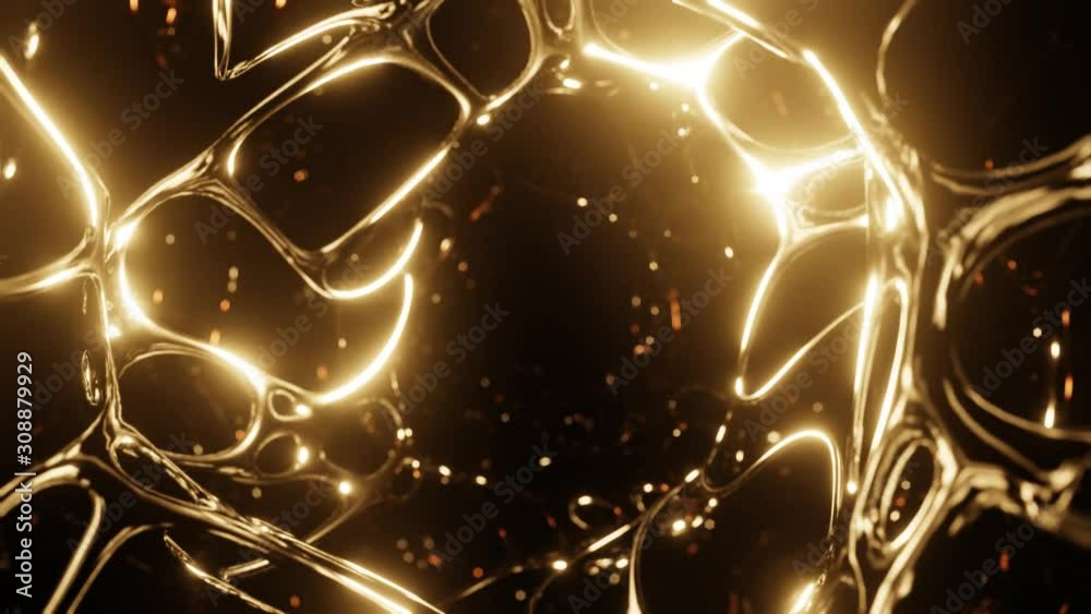 gold luxury background, shiny golden 3d tunnel tracking shot animation, abstract glamour effect, 4k loop