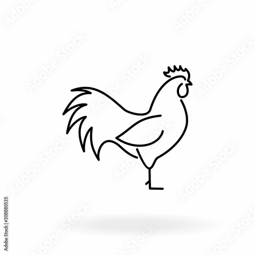Cock vector outline icon. Poultry symbol. Farm birds illustration.