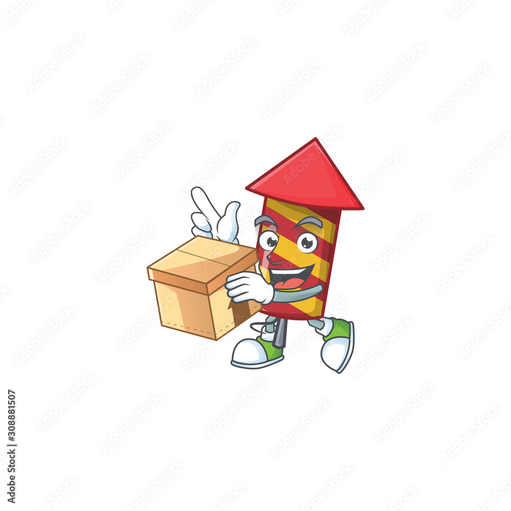 With box Super Funny red stripes fireworks rocket cartoon character style  Stock Vector | Adobe Stock