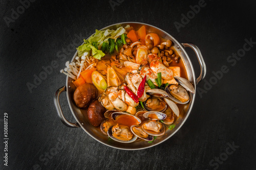 韓国料理チゲ　typical Korean seafood hot pot (Jjigae) photo