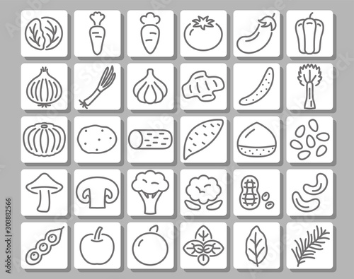 野菜・果物 フードの線画アイコンセット