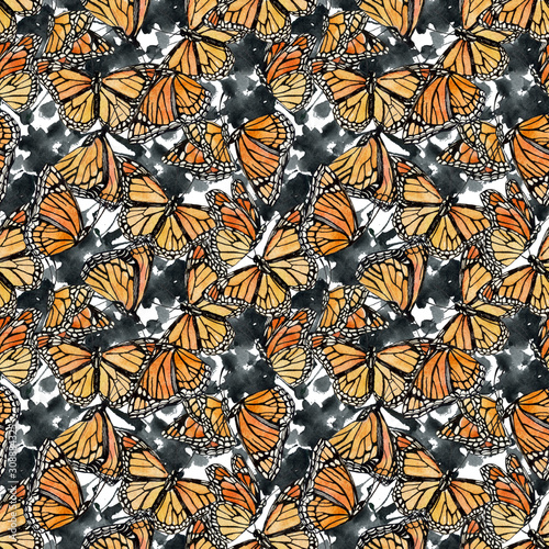 Hand drawn butterfly and abstract shapes seamless pattern