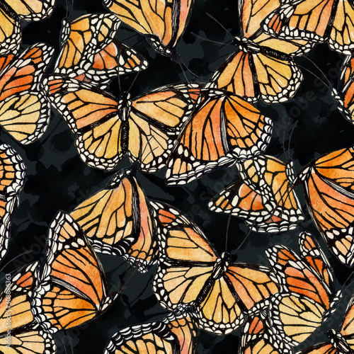 Hand drawn butterfly and abstract shapes seamless pattern