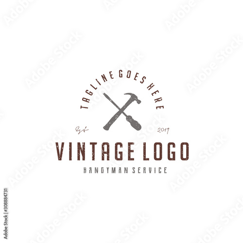 vintage screwdriver and hammer for handyman service logo design