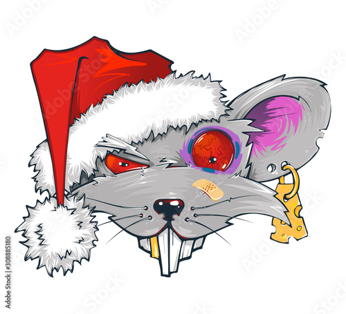 The rat in Santa's hat. Symbol of the year 2020 according to the Chinese calendar