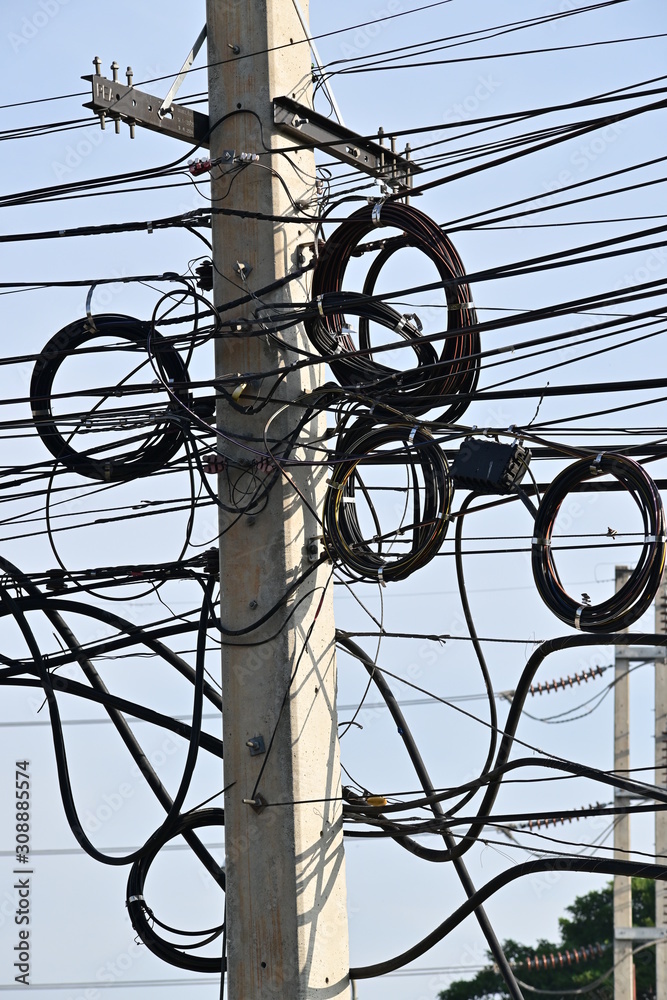 tangle cable wire on electricity pole tangle cable wire on electricity pole